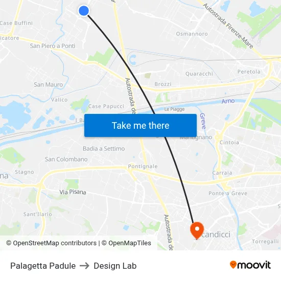 Palagetta Padule to Design Lab map