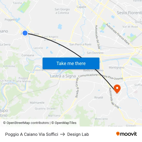 Poggio a Caiano Soffici Street to Design Lab map