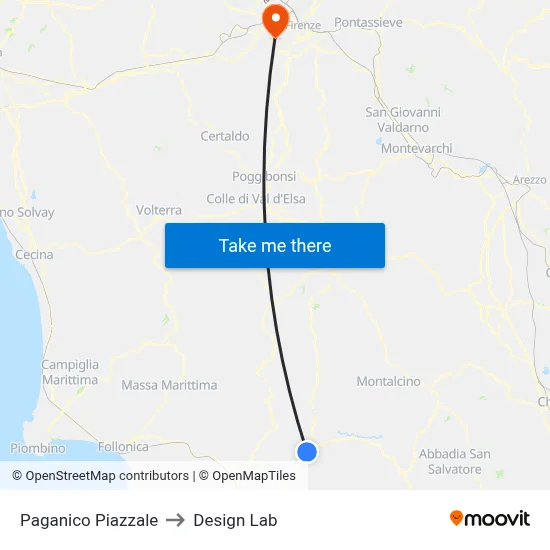 Paganico Square to Design Lab map