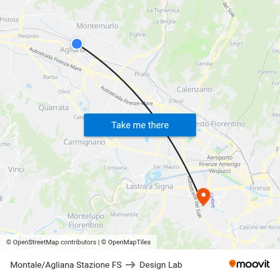 Montale/Agliana Railway Station to Design Lab map