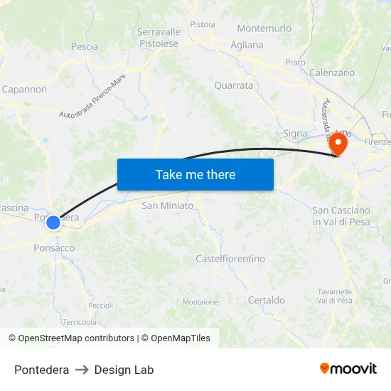 Pontedera to Design Lab map