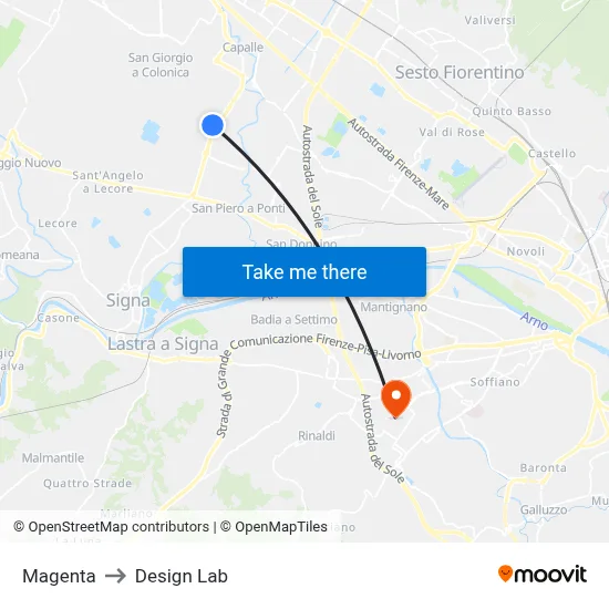 Magenta to Design Lab map