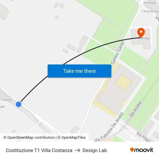 Constitution T1 Villa Costanza to Design Lab map