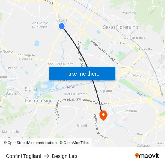 Confini Togliatti to Design Lab map