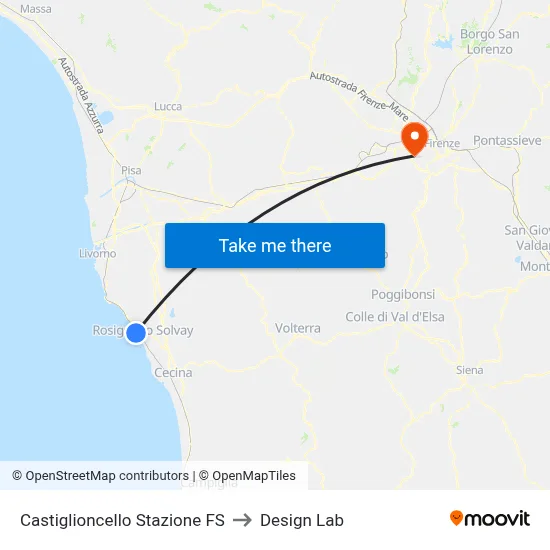 Castiglioncello Railway Station to Design Lab map
