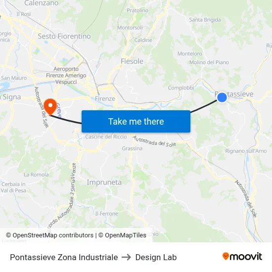 Pontassieve Industrial Zone to Design Lab map