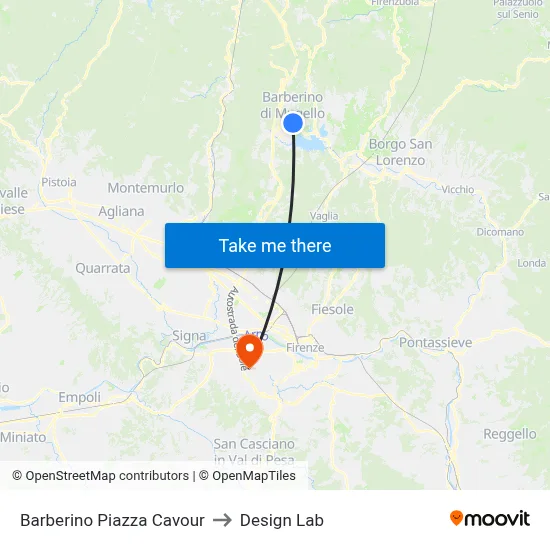 Barberino Piazza Cavour to Design Lab map