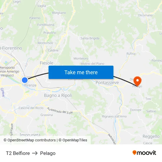 T2 Belfiore to Pelago map