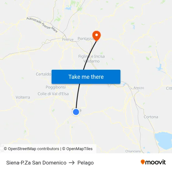 Siena-San Domenico Square to Pelago map