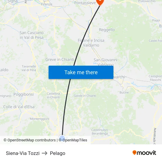 Siena-Via Tozzi to Pelago map