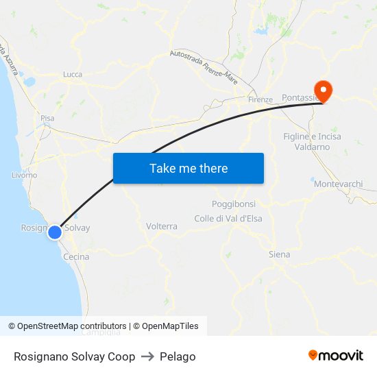 Rosignano Solvay Coop to Pelago map