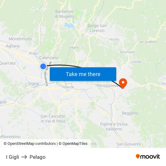 I Gigli to Pelago map