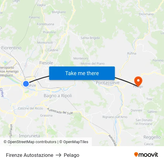 Firenze Autostazione to Pelago map