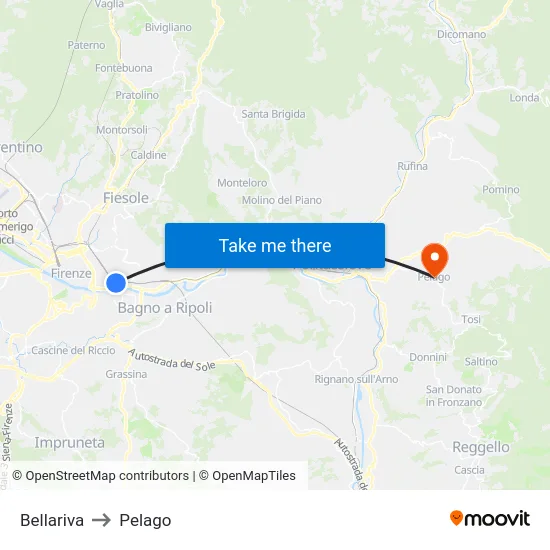 Bellariva to Pelago map