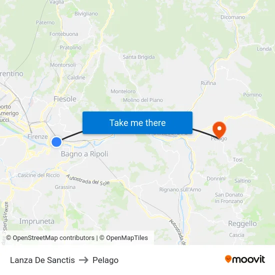Lanza De Sanctis to Pelago map