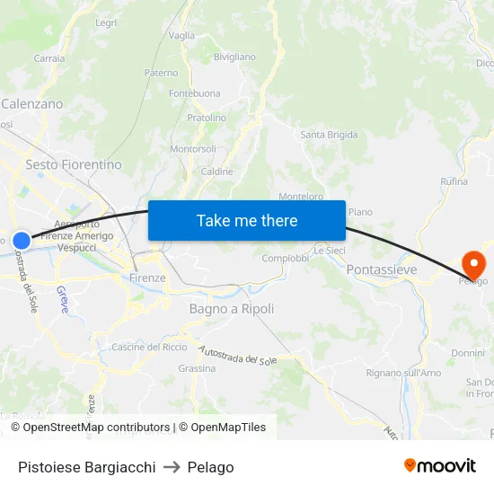 Pistoiese Bargiacchi to Pelago map