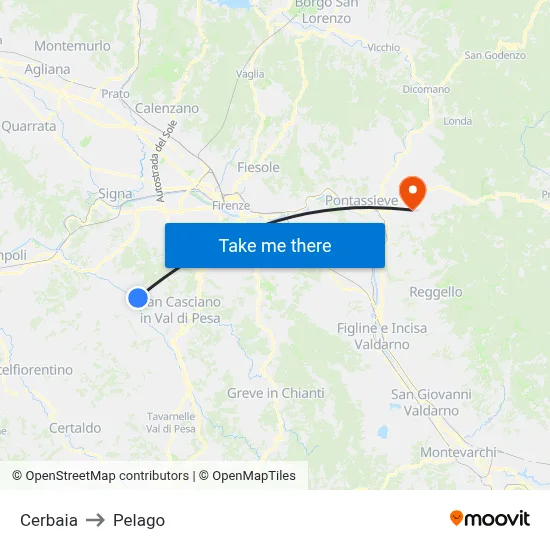 Cerbaia to Pelago map