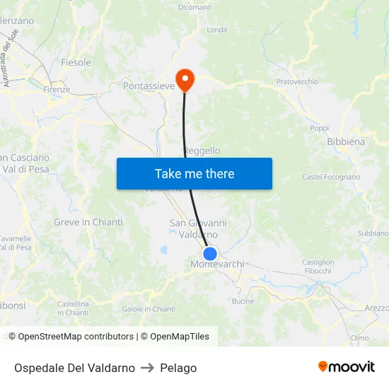 Valdarno Hospital to Pelago map