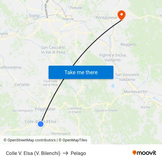 Colle Val d'Elsa (Via Bilenchi) to Pelago map