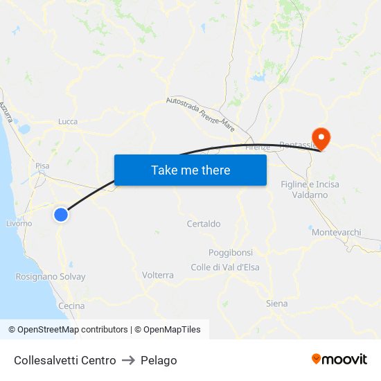 Collesalvetti Centro to Pelago map