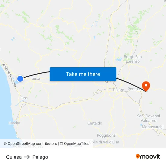 Quiesa to Pelago map