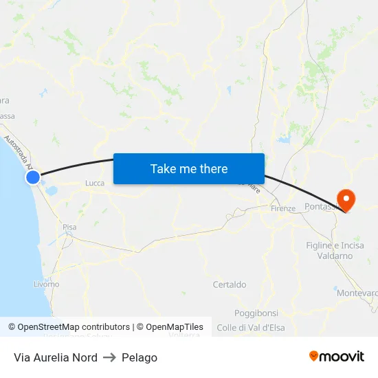 Via Aurelia Nord to Pelago map