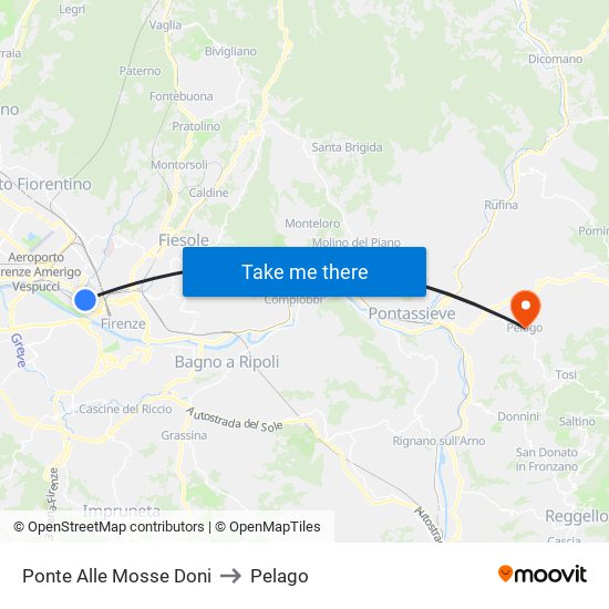 Ponte Alle Mosse Doni to Pelago map