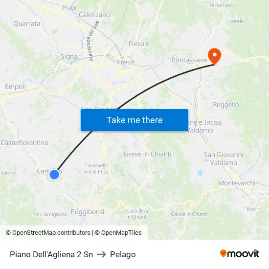 Piano dell'Agliena 2 to Pelago map