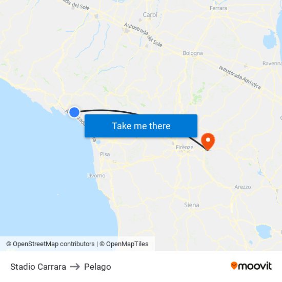 Stadio Carrara to Pelago map