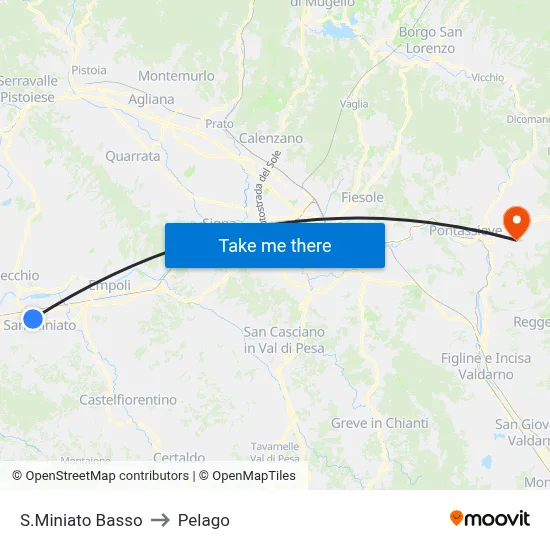 San Miniato Basso to Pelago map