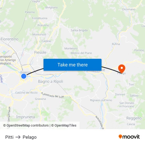 Pitti to Pelago map