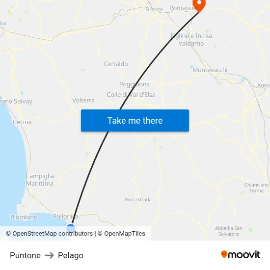 Puntone to Pelago map