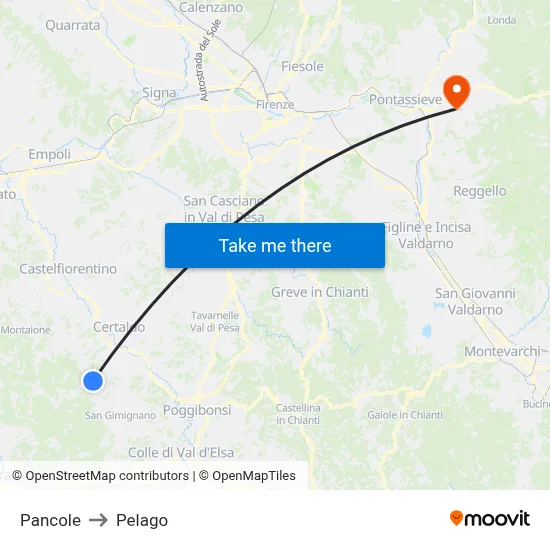 Pancole to Pelago map