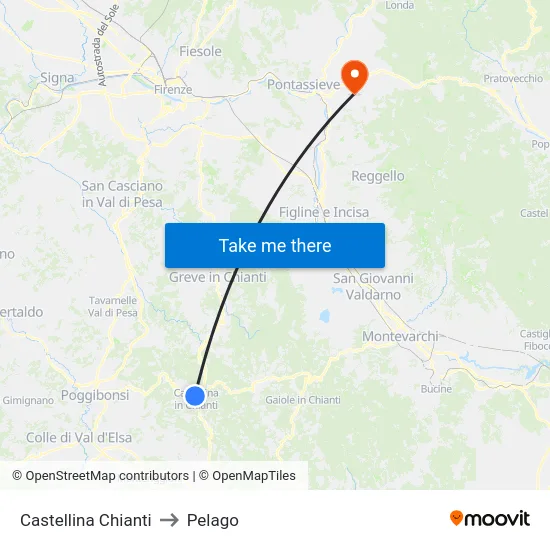 Castellina Chianti to Pelago map