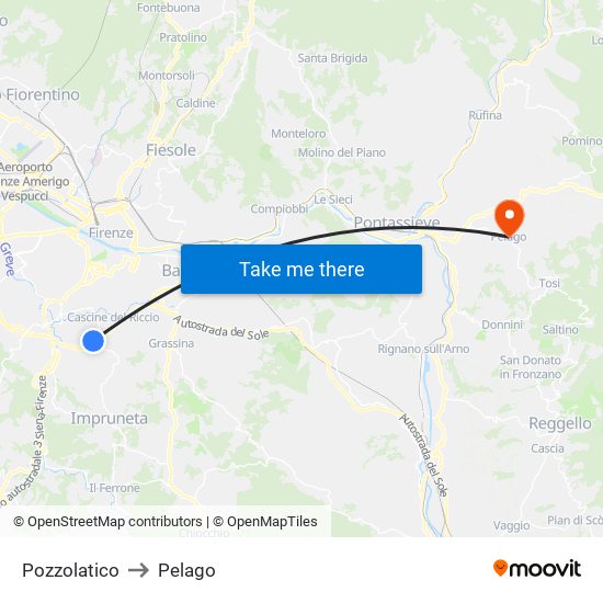 Pozzolatico to Pelago map