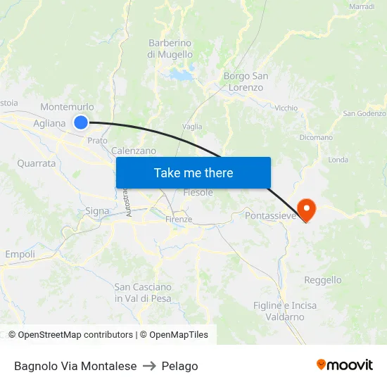 Bagnolo Via Montalese to Pelago map