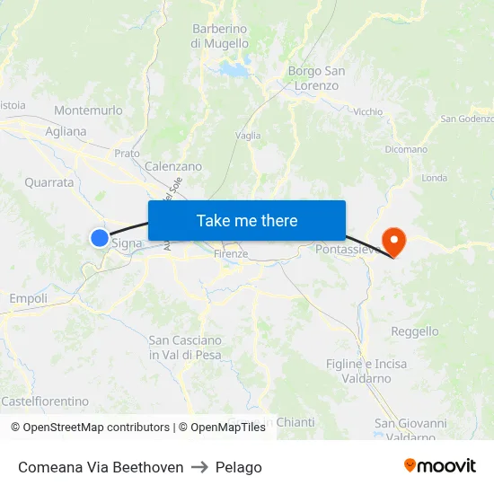 Comeana Via Beethoven to Pelago map