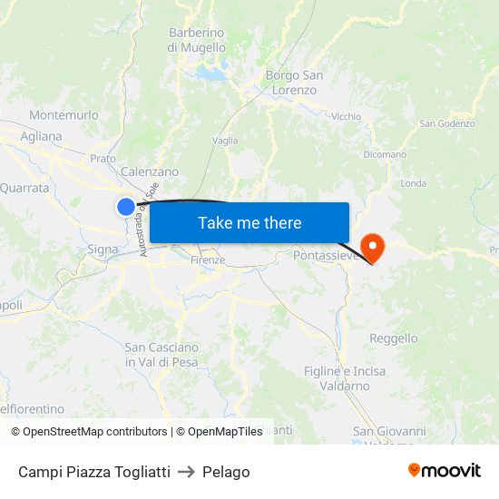 Campi Piazza Togliatti to Pelago map