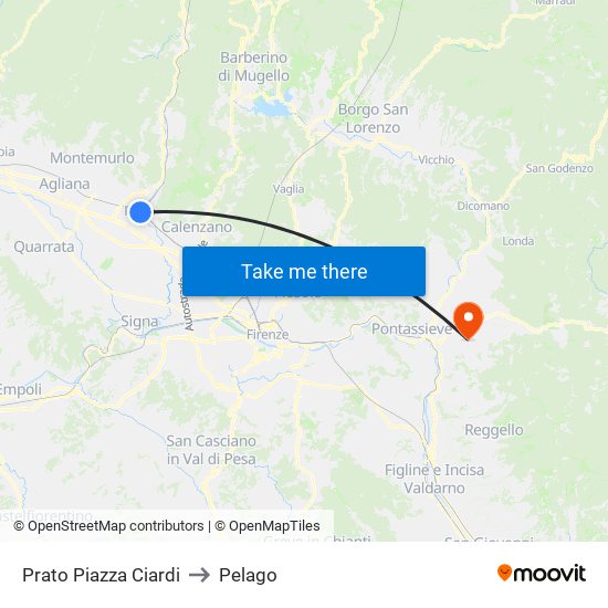 Prato Piazza Ciardi to Pelago map