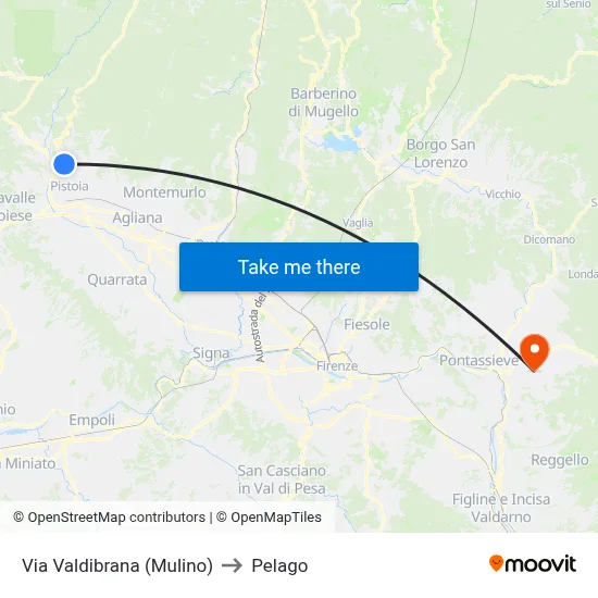 Via Valdibrana (Mill) to Pelago map