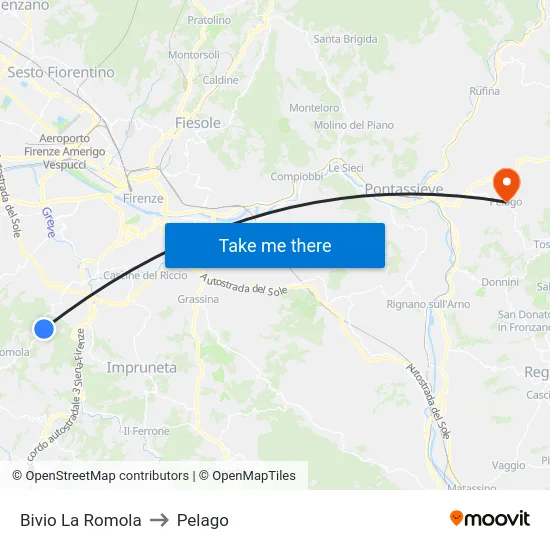 Bivio La Romola to Pelago map