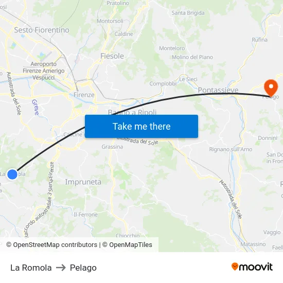 La Romola to Pelago map