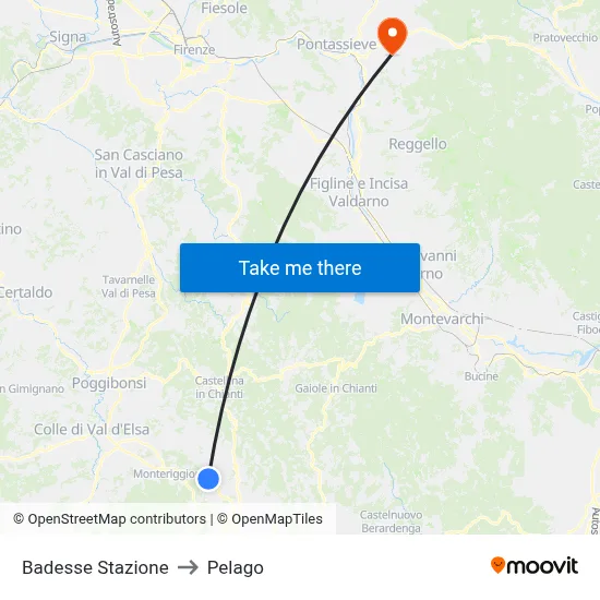 Badesse Station to Pelago map