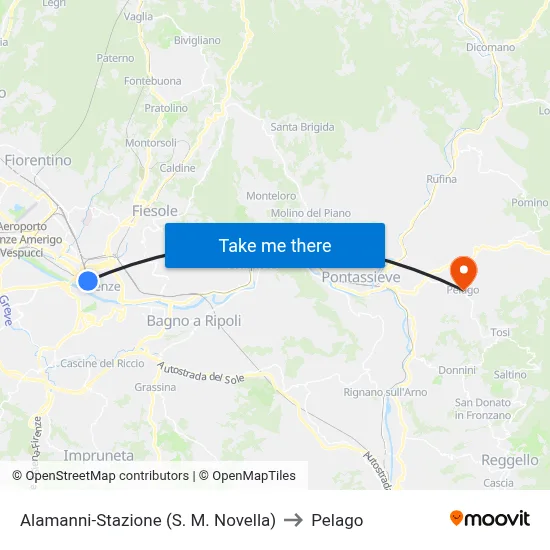 Alamanni-Station (Santa Maria Novella) to Pelago map