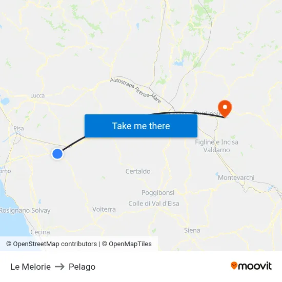 Le Melorie to Pelago map