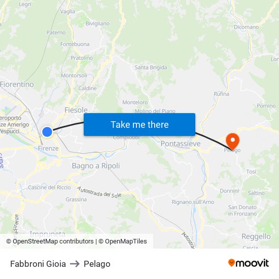 Fabbroni Gioia to Pelago map