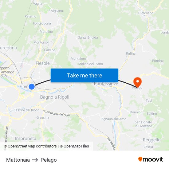 Mattonaia to Pelago map