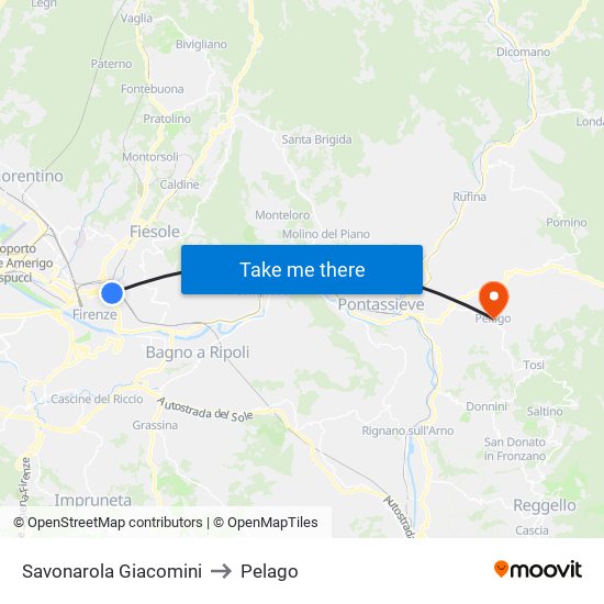 Savonarola Giacomini to Pelago map