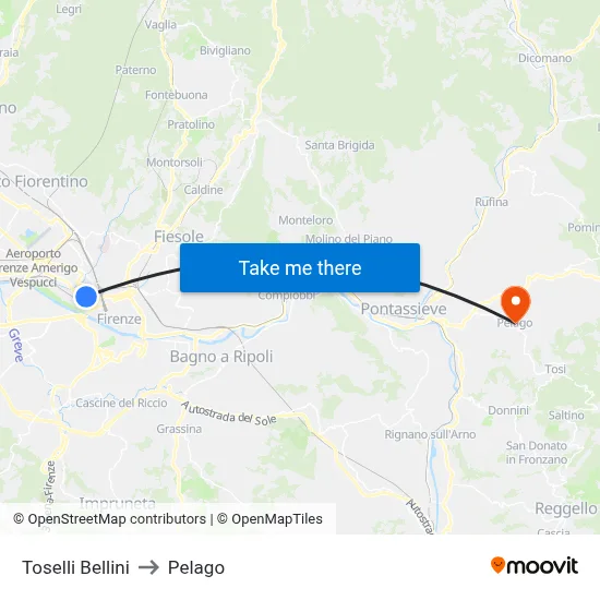 Toselli Bellini to Pelago map