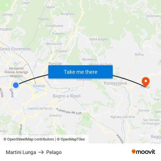 Martini Lunga to Pelago map